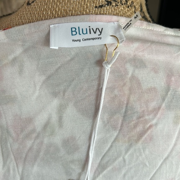 Bluivy Dreaming of Roses wrap front maxi dress pink white cold shoulder rayon - Picture 13 of 14